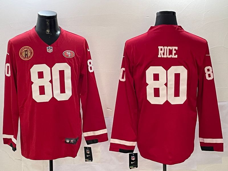 Men San Francisco 49ers #80 Rice Red long sleeve 2024 Nike NFL Jersey style 01044->san francisco 49ers->NFL Jersey